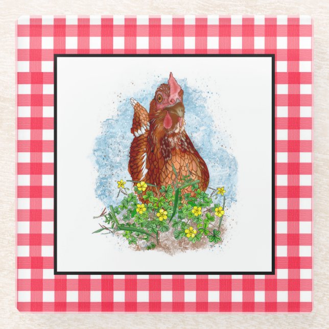 Dessous-de-verre En Verre Art du poulet tiré à la main (Devant)