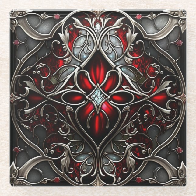 Dessous-de-verre En Verre Art du rubis métallique (Devant)