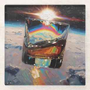 Dessous-de-verre En Verre Art du Whisky : Dans l'espace (Peinture n° 4)