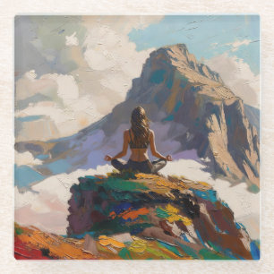 Dessous-de-verre En Verre Art du Yoga : Beauté Équilibrée (Peinture à l'Huil