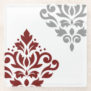 Dessous-de-verre En Verre Art I de damassé de rouleau rouge et gris sur le
