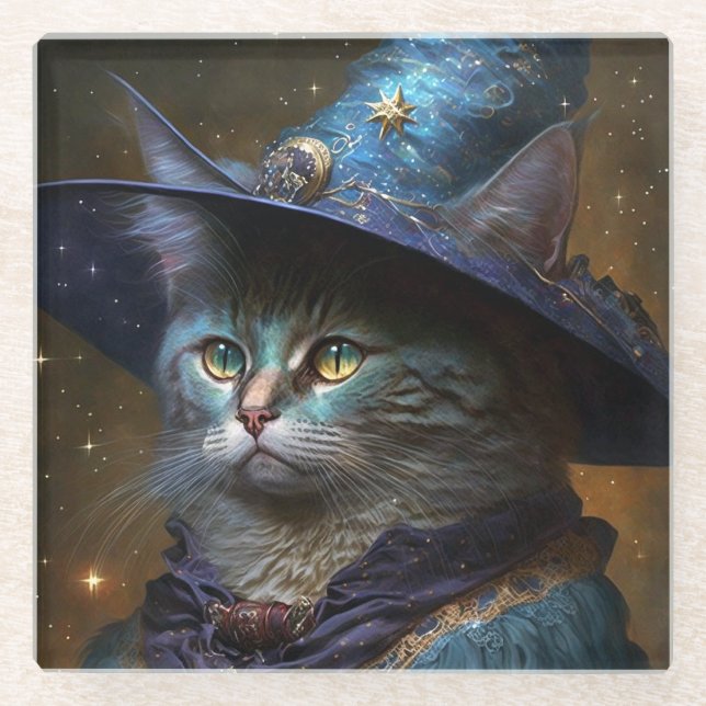 Dessous-de-verre En Verre Art Imaginaire Chat Witch (Devant)