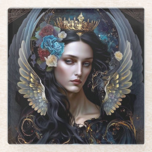 Dessous-de-verre En Verre Art Imaginaire de la Reine-Ange foncé