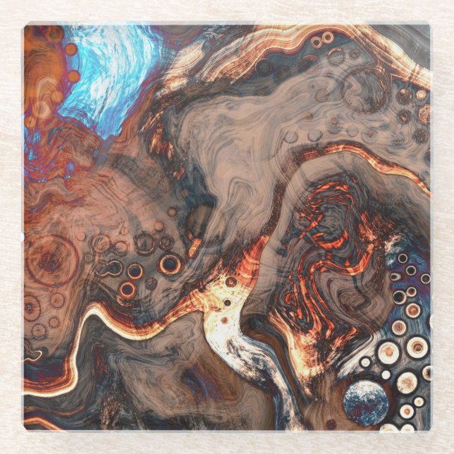 Dessous-de-verre En Verre Art moderne Brown, bleu et orange (Devant)