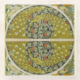 Dessous-de-verre En Verre Art Nouveau Floral Vert Sauge Paon Vintage