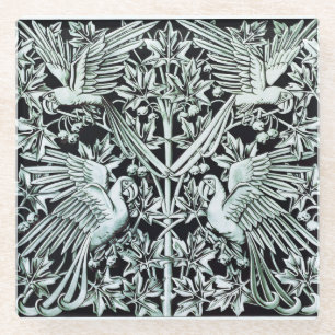 Dessous-de-verre En Verre Art Nouveau Vintage Art Floral Oiseau Perroquet