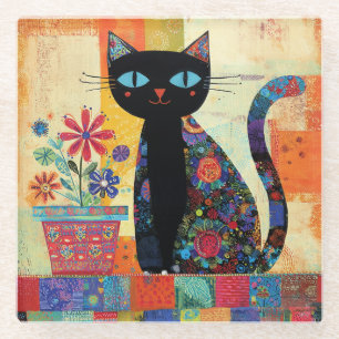Dessous-de-verre En Verre Art populaire de chat noir