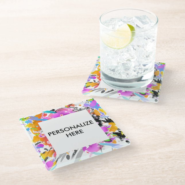 DESSOUS-DE-VERRE EN VERRE ART SPLATTER PUNK GRUNGE (Incliné)