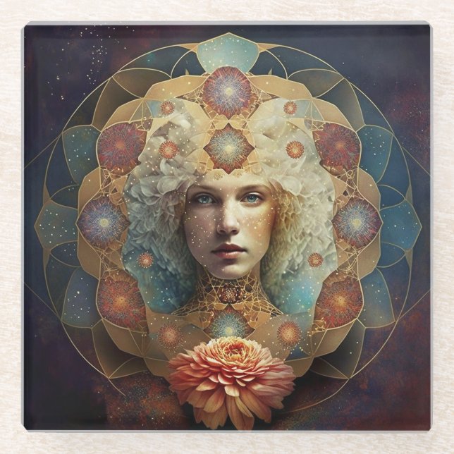 Dessous-de-verre En Verre Art Visionnaire Mandala Vivant (Devant)