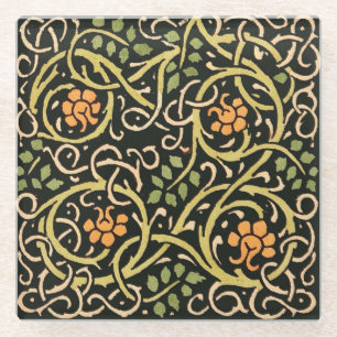 Dessous-de-verre En Verre Arts et artisanat vintage motif floral Roycroft