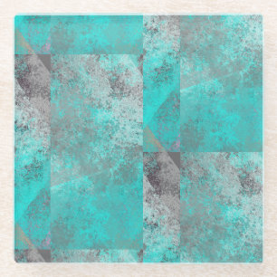 Dessous-de-verre En Verre Aspect Aqua Turquoise et pierre grise