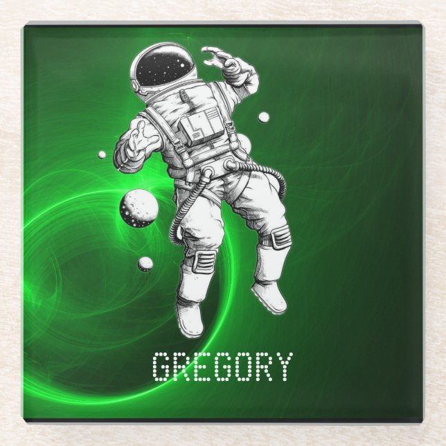 Dessous-de-verre En Verre Astronaut Galaxie Verte Personnalisé (Devant)