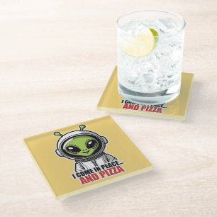 Dessous-de-verre En Verre Astronaute Alien Mignon "Je viens en paix et avec
