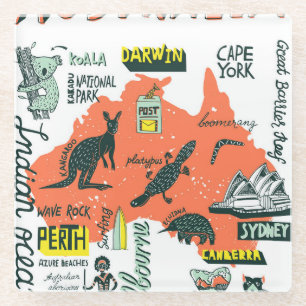 Dessous-de-verre En Verre Attractions australiennes dessinées à la main, bil