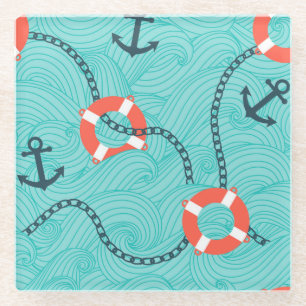 Dessous-de-verre En Verre Attributs nautiques Motif libre sans couture