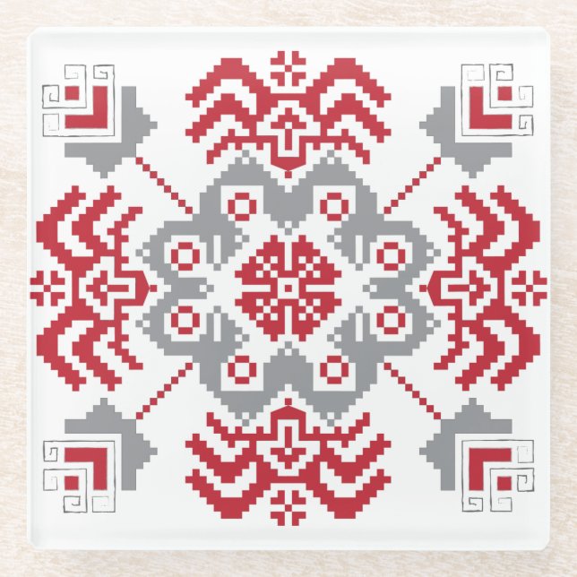 Dessous-de-verre En Verre Auseklis letton Médaillon géométrique d'art popula (Devant)