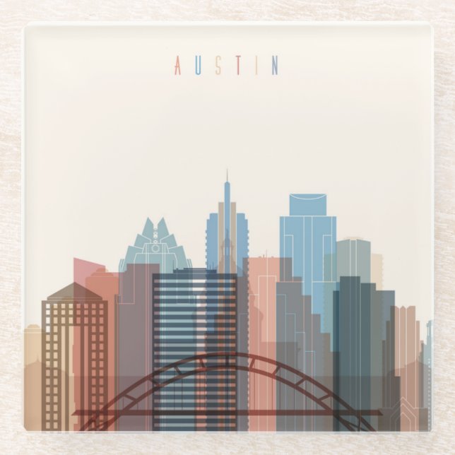 Dessous-de-verre En Verre Austin, horizon de ville du Texas | (Devant)