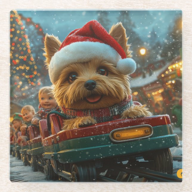 Dessous-de-verre En Verre Australie Terrier Dog Roller Dessous de verre Noël (Devant)
