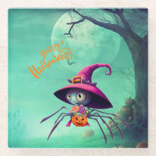 Dessous-de-verre En Verre Automne/automne/araignée/sorcière/halloween