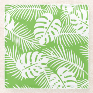 Dessous-de-verre En Verre automne tropical, motifs de feuilles d'été