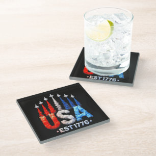 Dessous-de-verre En Verre Avions de chasse du 4 juillet Usa Patriotique