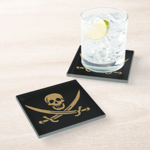 Dessous-de-verre En Verre Aztec Gold Crâne et cutlass Pirate Calico Jack