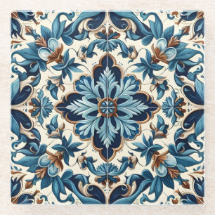 Dessous-de-verre En Verre Azulejo Porcelain Carrelage bleu Motif méditerrané