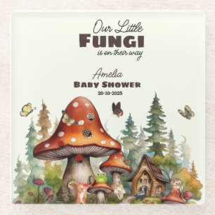 Dessous-de-verre En Verre Baby shower de champignon de la forêt de Whimsical