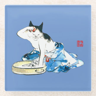 Dessous-de-verre En Verre Bain japonais de chats humoristique II