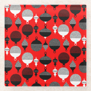 Dessous-de-verre En Verre Balle Décorative De Noël Rouge Et Noir