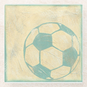 Dessous-de-verre En Verre Ballon de football bleu en pastel par Chariklia