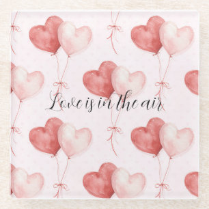 Dessous-de-verre En Verre Ballons en forme de cœur rose rouge dans les airs