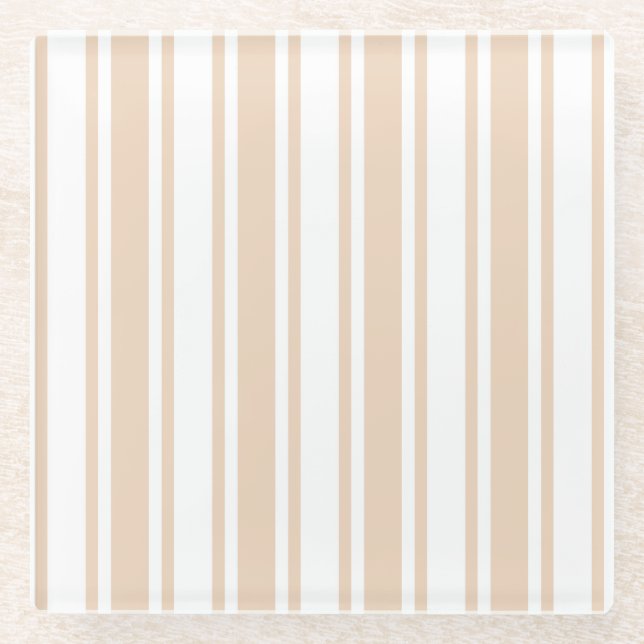 Dessous-de-verre En Verre Bande de bonbons beige et blanche (Devant)
