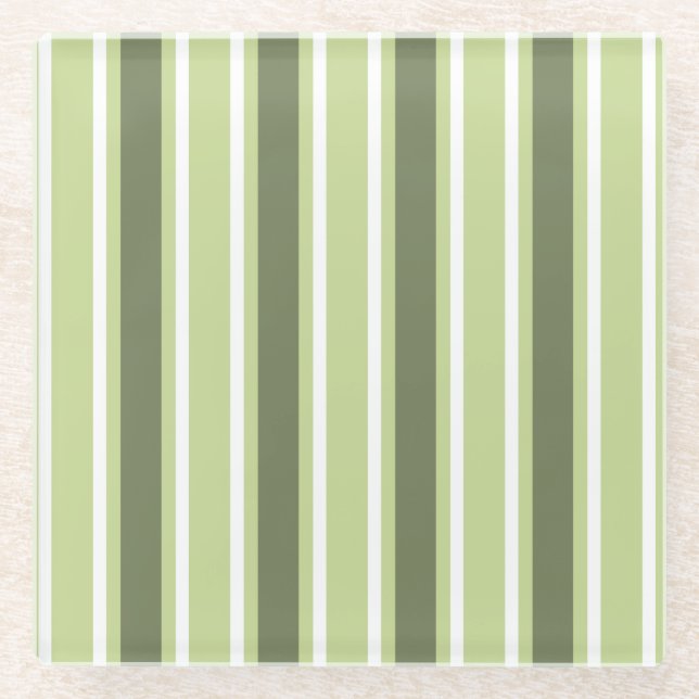 Dessous-de-verre En Verre Bandes de bonbons d'olive et blanc (Devant)