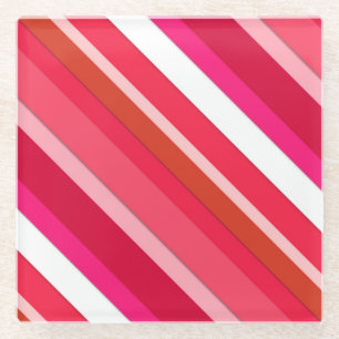 Dessous-de-verre En Verre Bandes de bonbons en couches - rouge, rose et blan