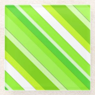 Dessous-de-verre En Verre Bandes de bonbons en couches - vert citron et blan