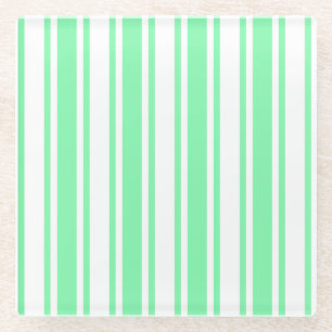 Dessous-de-verre En Verre Bandes de bonbons vert et blanc pastel