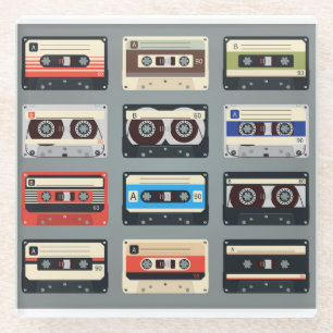 Dessous-de-verre En Verre Bandes de cassettes rétro 80s