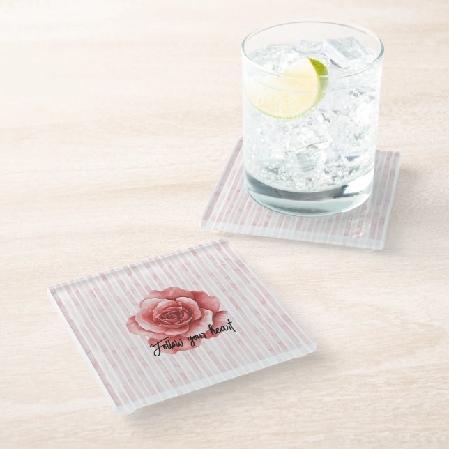 Dessous-de-verre En Verre Bandes roses rouges (Incliné)