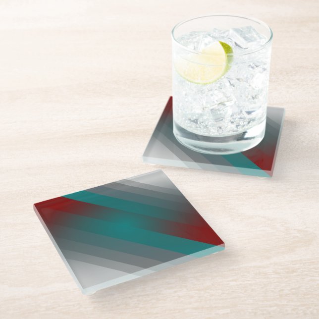 Dessous-de-verre En Verre Bandes turquoises de gris bordeaux (Incliné)