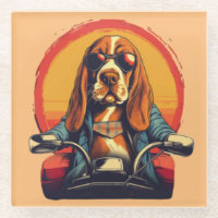 basset cool hound biker au coucher du soleil
