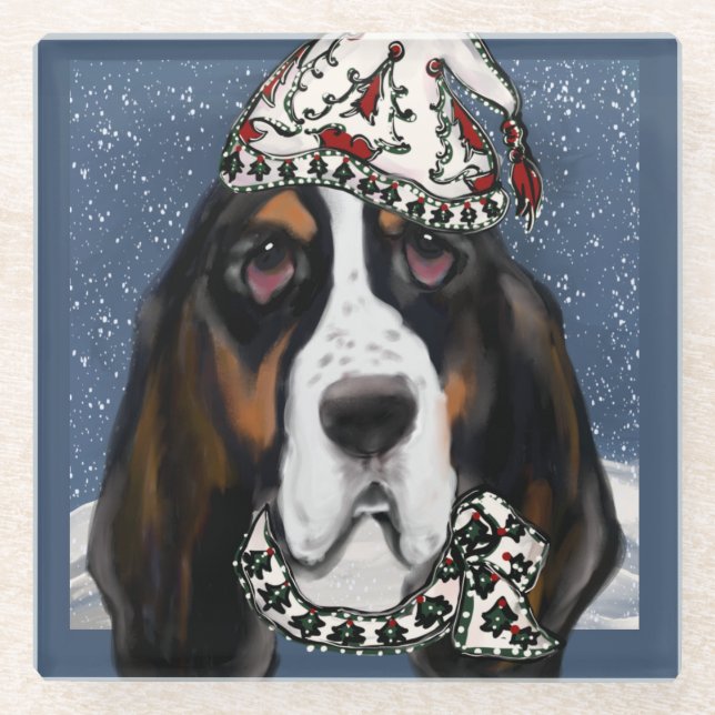 DESSOUS-DE-VERRE EN VERRE BASSET HOUND   (Devant)