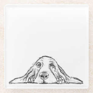 Dessous-de-verre En Verre basset hound noir blanc yeux de chiot simple