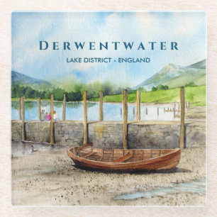 Dessous-de-verre En Verre Bateau en bois sur le district du lac Derwentwater