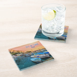 Dessous-de-verre En Verre Bateaux de Capri Italie Marina Grande Bleu Orange