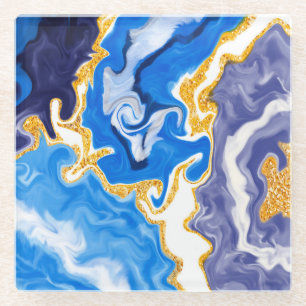 Dessous-de-verre En Verre Beau Bleu, Or et Blancs comme Eau