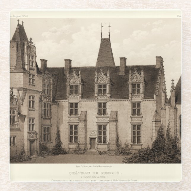 Dessous-de-verre En Verre Beau Château français à Sepia Tones (Devant)