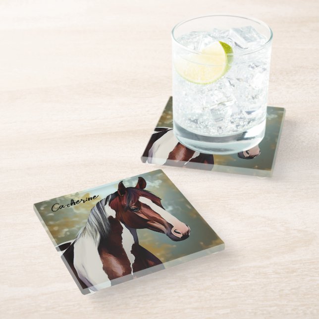 Dessous-de-verre En Verre Beau Cheval de Peinture (Incliné)