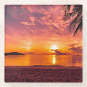 Dessous-de-verre En Verre Beau coucher de soleil sur la plage