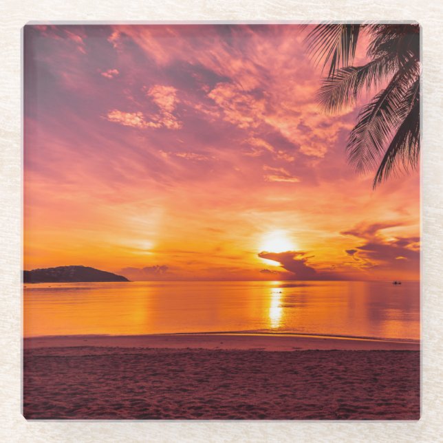 Dessous-de-verre En Verre Beau coucher de soleil sur la plage (Devant)